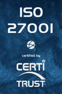 ISO 27001 badge, certified by Certi-Trust